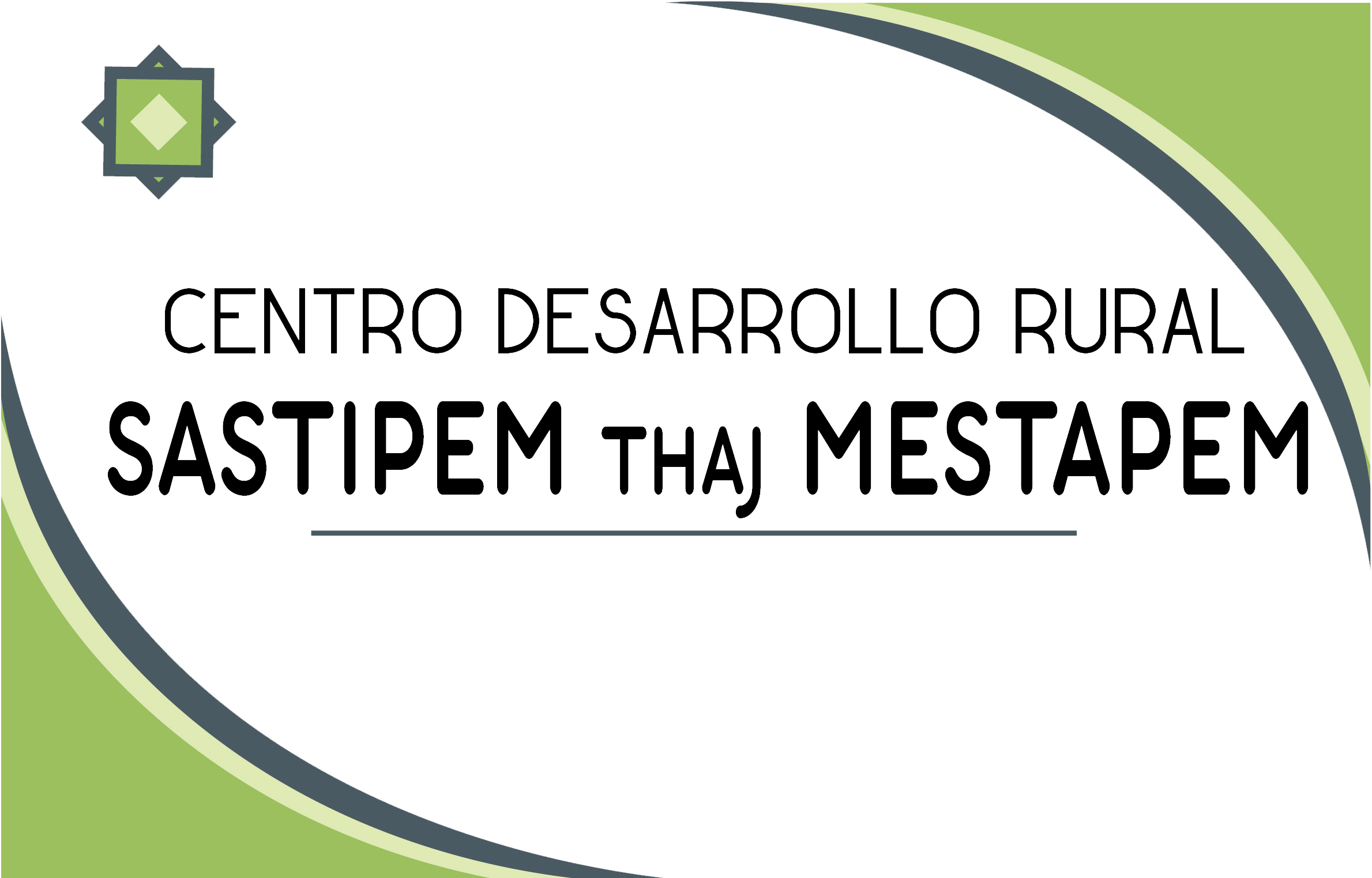 Logotipo del centro desarrollo rural sastipem thaj mestapem con texto estilizado y curvas verdes abstractas.
